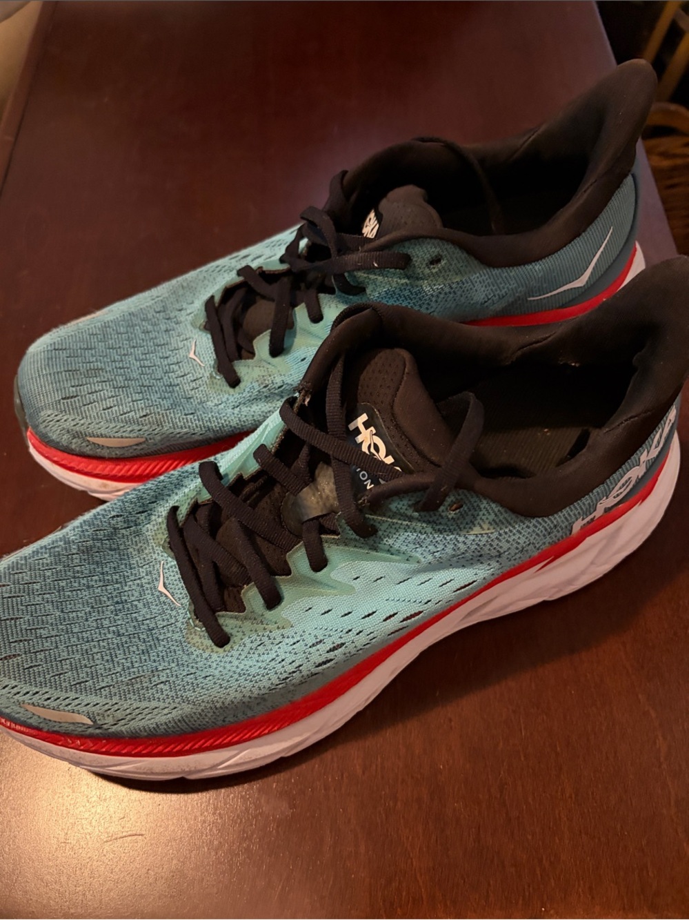 Hoka Men's Teal and Red Performance Running Shoes